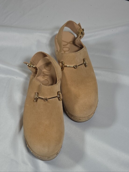 Sam Edelman Shoes - Sam Edelman Beige Suede Womens Slingback Studded Clog Sandals Sz 7